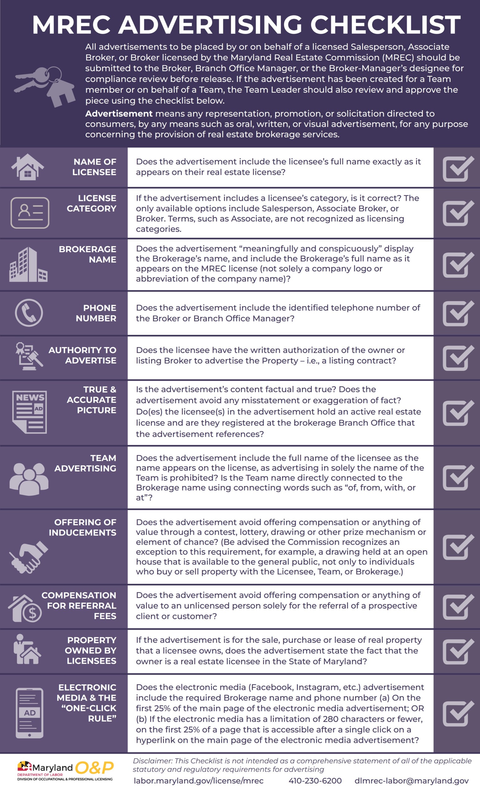 MD Real Estate Commission - Advertising Checklist - Realty Advantage of Maryland_1 MD Real Estate Commission - Advertising Checklist
